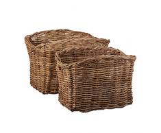 Relaxdays Flechtkorb Set 2-teilig, hoher Aufbewahrungskorb aus Rebenholz, handgefertigter Allzweckkorb m. Griffen, natur