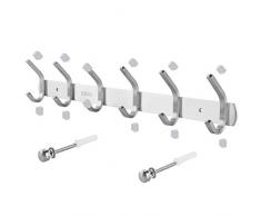 Augur 6 Doppelhaken 3mm dick Hakenleiste Kleiderhaken Edelstahl Mehrzweckhaken gebürstet ca. 30kg belastbar (Silber 6 Haken)