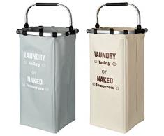 TOPP4u Wäschekörbe groß & stabil, 2X, mit gepolstertem Tragegriff in grau + beige, je 60 Ltr - 33x33x66 cm, Wäschesammler 2er Set zum Sortieren, Wäschetonnen