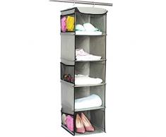 BrilliantJo hängeregal kleiderschrank, 5 Fächer Camping Schrankorganizer Hänge mit Eisengestell Hängeregal Organizer Aufbewahrungssystem Set - Grau