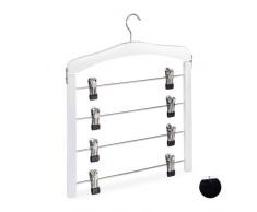 Relaxdays Rockbügel mehrfach, 3er Set, platzsparend, 360° drehbarer Haken, Clipbügel für Hosen & Röcke, Holz, weiß