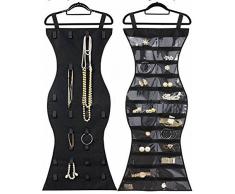 Pulchram Schmuck Organizer 24 Taschen & 16 Haken-und-Schleife Tabs doppelseitige hängende Schmuck Speicher Organizer Schrank Zubehör Halter Aufbewahrungstasche