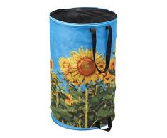 Meister Springsack 120 l - Fröhlich buntes Sonnenblumen-Motiv - Selbststehend - Witterungsbeständig - Abwaschbar / Stabiler Pop-Up-Sack für Grünabfälle / Abfallsack / Laubsack aus robustem Gewebe / 9961960