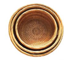 coil.c Rund Rattan Korb-Schale Brotkorb Obstkorb, Großer Mehrzweck-Korb Weidenkorb, Handgemachte Natur Runde Rattan Obstschale Candy Ablagekorb Tablett, Gastrotauglich, 3 Teile/Satz