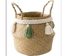 yibuf 100% Handgefertigte Pflanzenfaserstoffkörbe Geflochtener Korb Korb Aufbewahrung Zur Aufbewahrung Oder Für Topfpflanzen Körbe-J_32Cmx28Cm