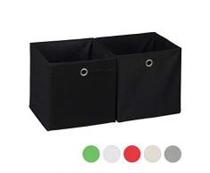 Relaxdays Aufbewahrungsbox 2er Set, quadratisch, Aufbewahrung für Regal, Stoffbox in Würfelform 30x30x30 cm, schwarz