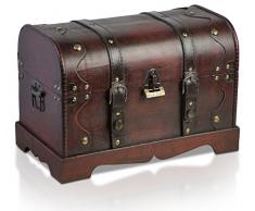 Brynnberg Schatztruhe groß mit Schloss 40x23x27cm Koffertruhe Holztruhe Schatzkiste Vintage-Look Piraten Schatzsuche Holz massiv braun Spardose Schatulle Bauernkasse Holz Sparkasse Geldtruhe