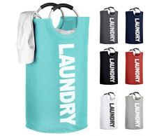 IHOMAGIC Faltbarer Wäschekorb Wäschesammler Kinder Wäschesack Reise Wäschetasche Wäschebeutel Wäschetonne Wäschebox Kinderzimmer Wäschebehälter Aufbewahrungskorb Schmutzwäsche 100L, Blau