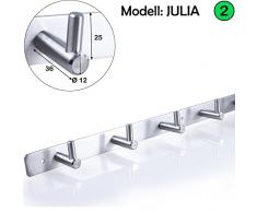 Hakenleiste Kleiderhaken EDELSTAHL gebürstet Garderobenleiste Garderobenhaken mit 1/4/6/8/10 Haken Wandhaken Wandgarderobe, Länge wählbar: 4 Haken(L: 310mm) Modell:JULIA