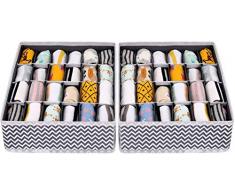 Joyoldelf 2 Stück Aufbewahrungsboxen für Unterwäsche und andere kleine Zubehörteile,24 Zellen Faltbare Schubladenunterteilungen zum Aufbewahren von Socken,Schals,Büstenhalter (Wellenmuster)