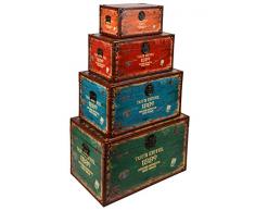 ts-ideen 4er Set Reisekoffer Tour Eiffel 1889 als Kommode Truhe Box Holztruhen Antik Shabby Vintage Holzkiste