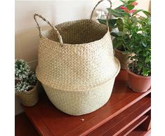 KING DO WAYKING DO WAY 45 x 36cm Faltkörbe Meeresalgen, Blumen Stroh Korb，handgewebte faltende Wäschekorb Ablagekörbe Speicherabschnitt (45 x 36cm)