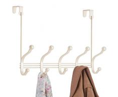 mDesign Hakenleiste aus Metall im Vintage-Stil – 10 Garderobenhaken für die Tür in Flur und im Bad – kompakte Türgarderobe für Mäntel, Jacken, Bademäntel, Handtücher – Creme