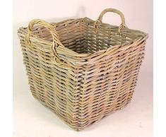 Rattan Kaminkorb, Holzkorb, Gr. D 50 x 50 cm H 40/48 cm, Fb. Koobo Gray