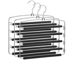 SONGMICS Hosenbügel platzsparend, 3er Set Mehrfach-Kleiderbügel aus Metall, stabil, rutschfeste Polsterung, schwenkbare Hosenstege, für je 5 Jeans, Anzughosen, Schals, Krawatten CRI041BK