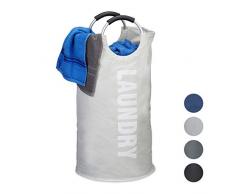 Relaxdays faltbarer Wäschekorb, mit Henkel, leicht, tragbar, 100 l Volumen, runder Wäschesammler, HxØ: 70 x 38 cm, weiß