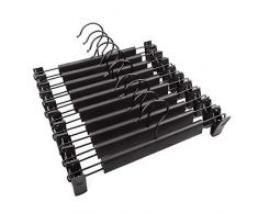 Buzazz (10 Stück) Kleiderbügel mit starken Antirutsch verstellbaren Clips Und 360°drehbarer Haken für Hängende Hosen Socken Röcke Mäntel rutschfester Oberfläche,Schwarz