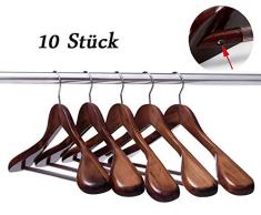 GEREXPRESS 10er-Pack Kleiderbügel aus Holz Holzbügel Garderobenbügel von dem Guger Baum, extra Breiten Schulter Anzug Kleiderbügel, Holz Kleiderbügel für Mantel und Hose, Retro-Finish, Walnuss Farbe