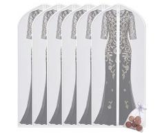 UOUEHRA Kleidersäcke zur Aufbewahrung 6er Pack 60x153cm Weiß Faltbare waschbare Kleidersäcke für langes Kleid Tanzkostüme Anzüge Kleider Mäntel [Verbesserte Version]