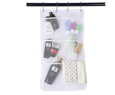 Cudon Badezimmer-Hängeaufbewahrung, Organiser zum hängen, Ordnungssystem aus Netzstoff für Shampoo, Spülung, Seife etc. mit 4 Metall-Duschvorhangringen
