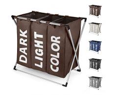 Weiao Wäschesortierer mit 3 Fächern Oxford 120L Wäschesortierer Oxford Trio Wäschekorb Tuch Faltbare Wäschekörbe Wäschebox Schmutzwäsche Praktische Aufbewahrung Klassifizierung Kleidung (Braun)
