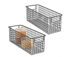 mDesign 2er-Set Allzweckkorb – hoher Aufbewahrungskorb aus Metall – kompakter Drahtkorb mit Griffen – universelle Gitterbox für Küche, Bad und andere Räume – mattschwarz