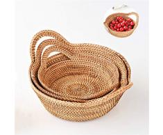 LRFSD Natürlicher Rattan-Aufbewahrungskorb, Mehrzweck-Aufbewahrungskörbe mit Griffen 3-teiliges Set, 3 Größen, gewebter Korb für Pflanzen, Home Decor-Geschenk