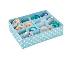 mDesign Kinderzimmer Schubladenbox – Gepunktete Stoffbox mit 16 Fächern zur platzsparenden Kleideraufbewahrung – Aufbewahrungsbox aus Kunstfaser für Babyartikel – türkis