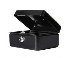 Kleine Geldkassette mit Schlüsselschloss, Parrency tragbare Metall-Spardose mit doppelter Schicht und 2 Schlüsseln für Sicherheit, 15 x 12 x 7 cm, Schwarz