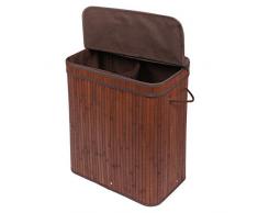 Meerveil Bambus Wäschekorb faltbar mit Deckel, 100L Wäschebox mit 2 Fächer, Wäschesammler mit abnehmbare Wäschesack aus Baumwolle, Braun