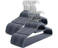 SONGMICS Kleiderbügel, 50 Stück, Anti-Rutsch, Jackenbügel, 0,6 cm Dicke, Anzugbügel Samt, platzsparend, um 360° drehbarer Haken, 45 cm breit, für Jacken, Mäntel, Röcke, Hemden, Hosen, HellGrau CRF50VX