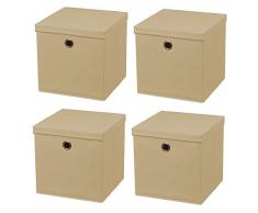 StickandShine 4er Set Creme Faltbox 28 x 28 x 28 cm Aufbewahrungsbox faltbar mit Deckel