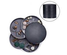 Basuwell Kleines Tragbar Schmuckkästchen mit 4 Ebenen,Schmuckaufbewahrung Schmuckkiste Dekoration Anzeigen Lagerung Veranstalter für Ringe Ohrringe,Geburtstag Mädchen Frauen Geschenk (Schwarz)