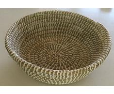 GILDE Dekokorb Dekoschale Grasschale Graskorb Obstkorb aus geflochtenem Gras, rund, weiß, 41,5x14,5 cm