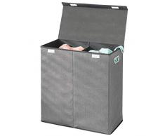 mDesign Wäschetruhe aus atmungsaktivem Polypropylen mit 2 Fächern – Design Wäschekorb für Waschküche, Bad oder Schlafzimmer – faltbare Wäschetonne mit Deckel und Griff – grau mit schwarzer Zierleiste