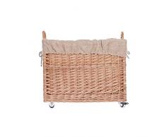 e-wicker24 Vollweidener Kaminkorb, rechteckig, Rollkorb aus Weide, Rollkorb für Kaminholz, Rollkorb mit Jutebezug