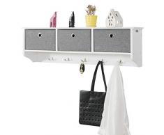 SoBuy FRG282-W Wandgarderobe Flurgarderobe Kleiderhaken Hängeregal mit 3 Körben und 5 Haken Garderobe weiß BHT ca.: 100x30x20cm