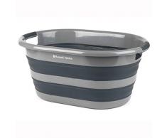 Russell Hobbs LA053879GRYEU Wäschekorb aus Kunststoff, oval, faltbar, 27 l, Schwarz/Grau, 62.5L x 45W x 28H cm