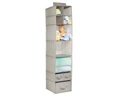 mDesign Hängeaufbewahrung für den Kleiderschrank – (30x30x134,5) – Kleiderschrank Organizer mit 7 Fächern und 3 Schubladen – Aufbewahrungssystem Stoff mit Zickzack-Muster – taupe/natur