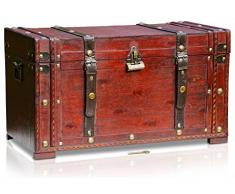 Brynnberg Schatztruhe groß mit Schloss 50x25x28cm Koffertruhe Holztruhe Schatzkiste Vintage-Look Piraten Schatzsuche Holz massiv braun Kolonialstil Schatulle Bauernkasse Holz Piratentruhe Geldtruhe