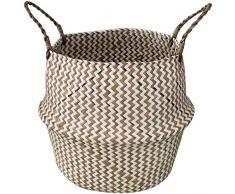Bobotron faltbarer, handgefertigter Aufbewahrungskorb aus Weidengeflecht, Rattan-Strohhalm, Garten-Blumentopf-Muster, Kleiderkorb (Mitteldurchmesser: 23 cm)