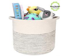 Große Baumwolle Seil Korb, Emooqi Wäschekorb Baumwollseilkorb Geflochtene Körbe, Haltbar mit Griff Spielzeug Storage-Home Vorratsdosen aus Baumwolle Seil zur Organisation von Wäsch Aufbewahrungskorb