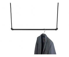 Hängegarderobe Schwarz Metall 50, 80 oder 100cm inkl 5m Seil, Kleiderstange für Kleiderbügel, Kleiderständer Industrial Design, Garderobe für Ankleide Büro