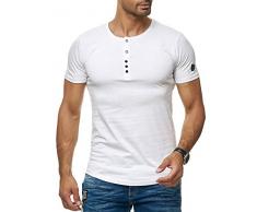 Red Bridge Herren T-Shirt Basic Kurzarm Shirt mit Knopfleiste Baumwolle M1305 Weiß L