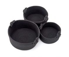 EZOWare 3er Pack Baumwolle Korb Stricken für die Speicherung Kleiner Haushaltsartikel, Stifte - Schwarz