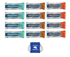 Clif Builders Bar – Box mit 12 verschiedenen Geschmacksrichtungen Inklusive motivierendem Kordelzug-Set / Schuhbeutel in Box