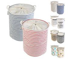 LessMo 2ST 19.7 Kordelzug Wäschekorb Lagerung Sorter, zusammenklappbare Pop-Up Wäschekörbe, wasserdichte Runde Baumwolle Leinen (Streifen Verdickte 19.7 / groß)