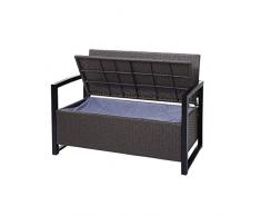 Mendler Poly-Rattan Sitzbank HWC-F39, Gartenbank Truhenbank, Staufach Aufbewahrung Sitzkissen ~ grau-meliert, Kissen grün