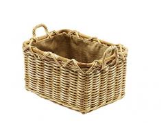 Kaminholzkorb Universalkorb Kaminkorb Rattankorb Holzkorb Holztrage Kubu Natural rechteckig aus Rattan mit Griffen und herausnehmbarer Jute ausgeschlagen