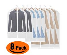 iToncs Kleidersack, staubdichte Anzugstaschen, (8 Stücke) Transparent [120 x 60 cm + 100 x 60 cm + 80 x 60 cm], für Anzüge Kleider Mäntel Sakkos Hemden Abendkleider Anzugsack Aufbewahrung